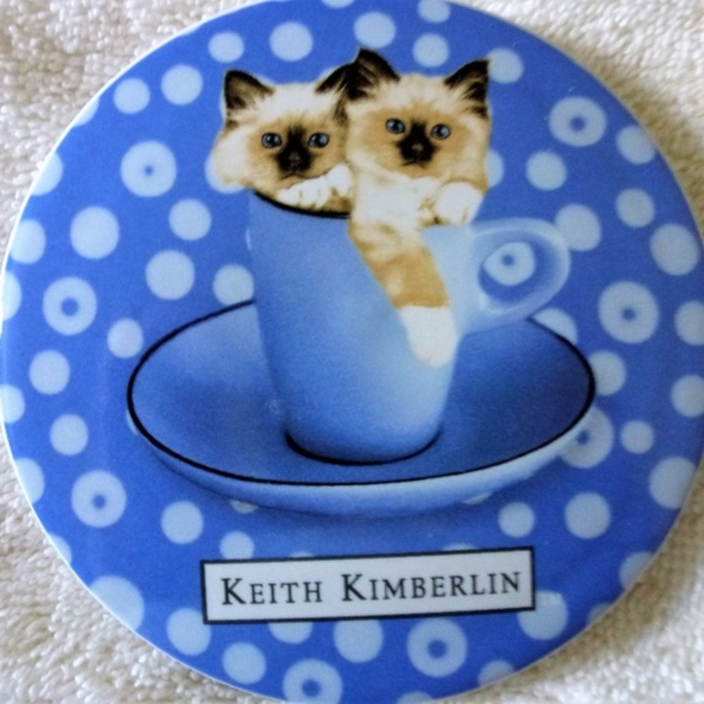 Encore Keith Kimberline Ceramic Coaster Set of 4 Kittens in a Coffee Cup NEW